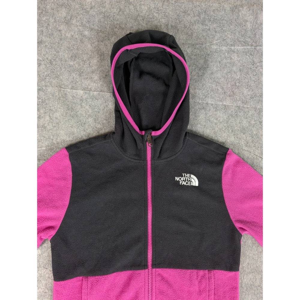 The North Face Pink Black Colorblock Circular Design Fleece Zip Hoodie Teen M - Picture 4 of 9